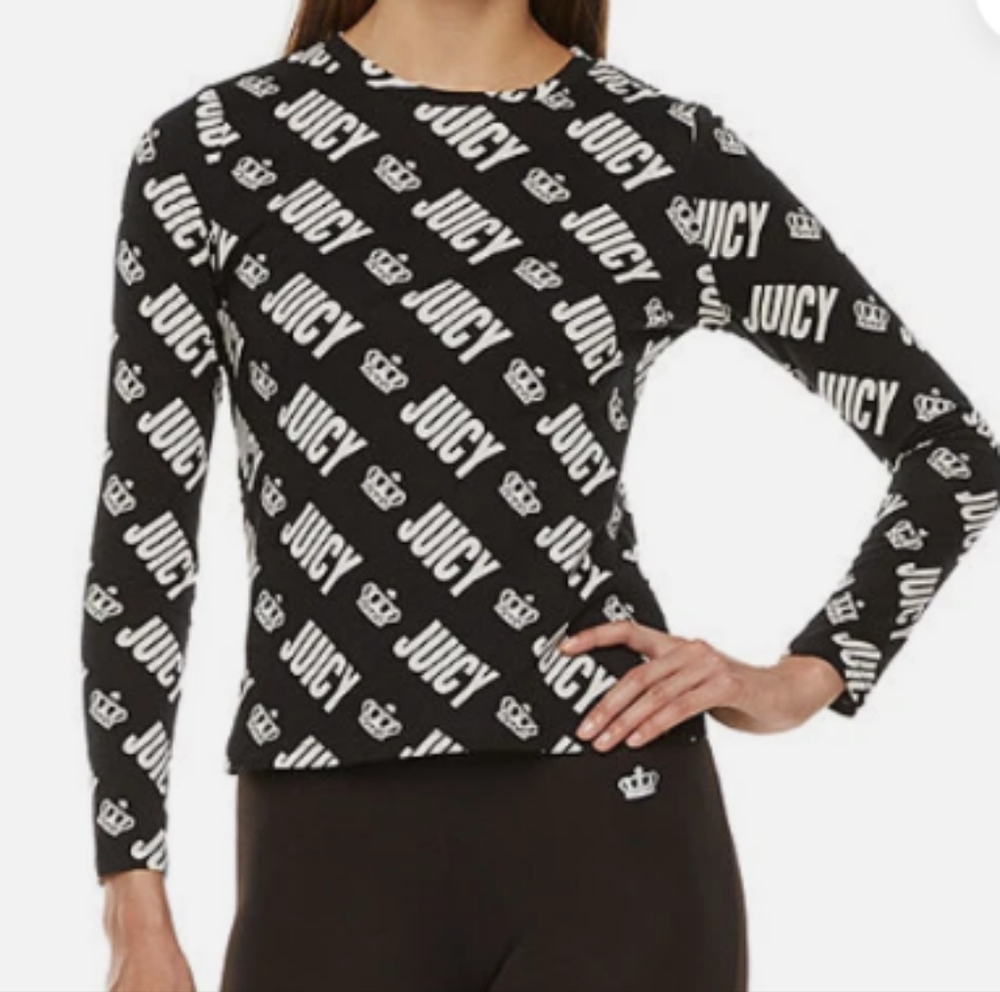 Juicy Couture Black and White Crown Logo Long Sleeve Tee NWT Misses Size XS